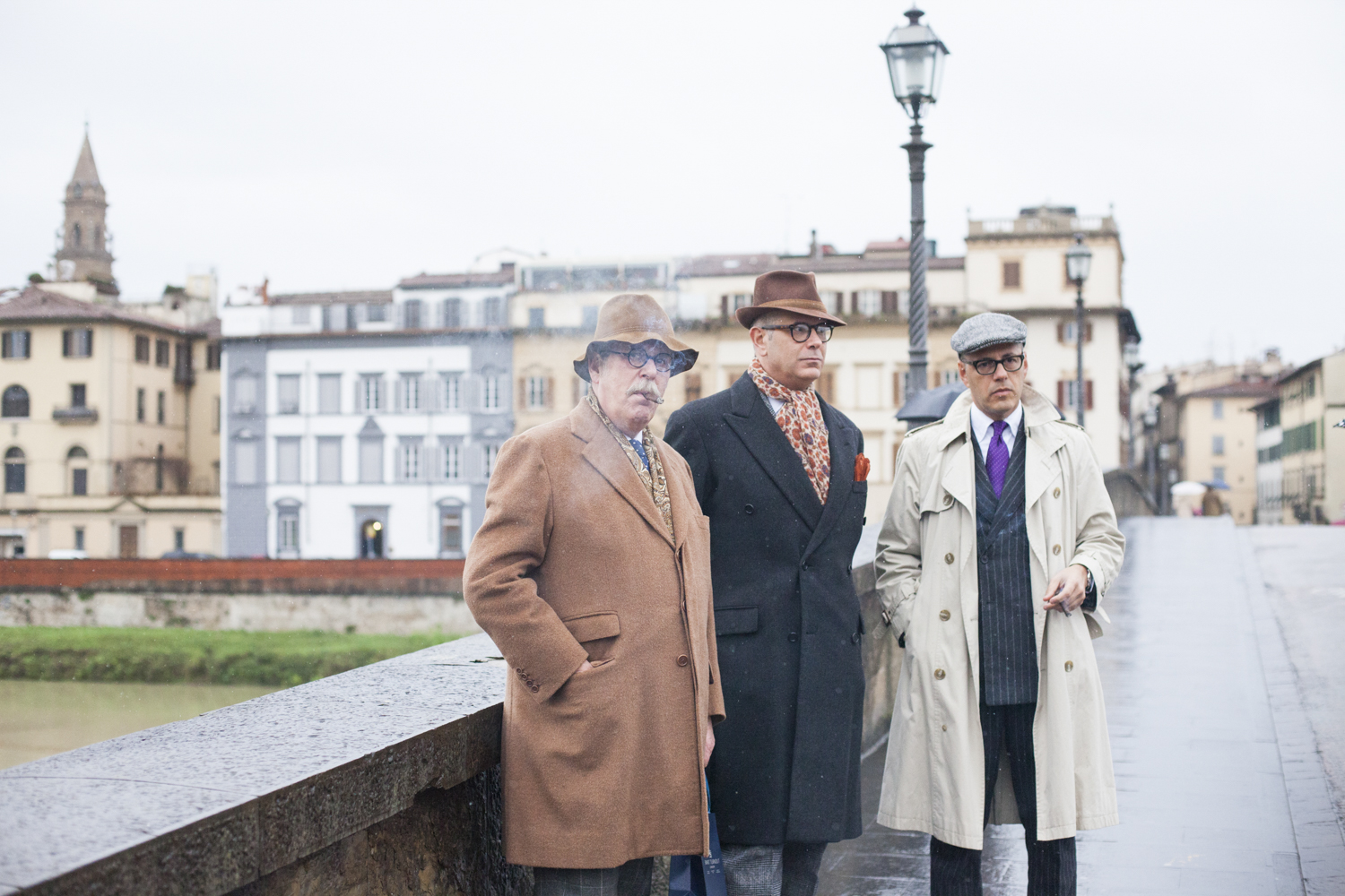 Stilemachile members Livious Brooler, Alfredo de Giglio, Mario Rossi photographed by Rose Callahan in Florence on Jan 14, 2016